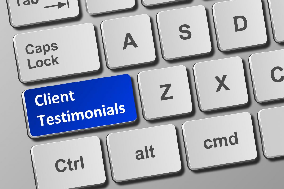Keyboard with client testimonials button JCGibbons
